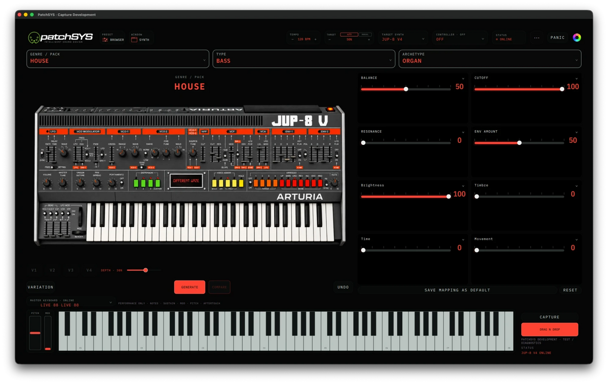 PatchSYS controlling Arturia JUP-8 V