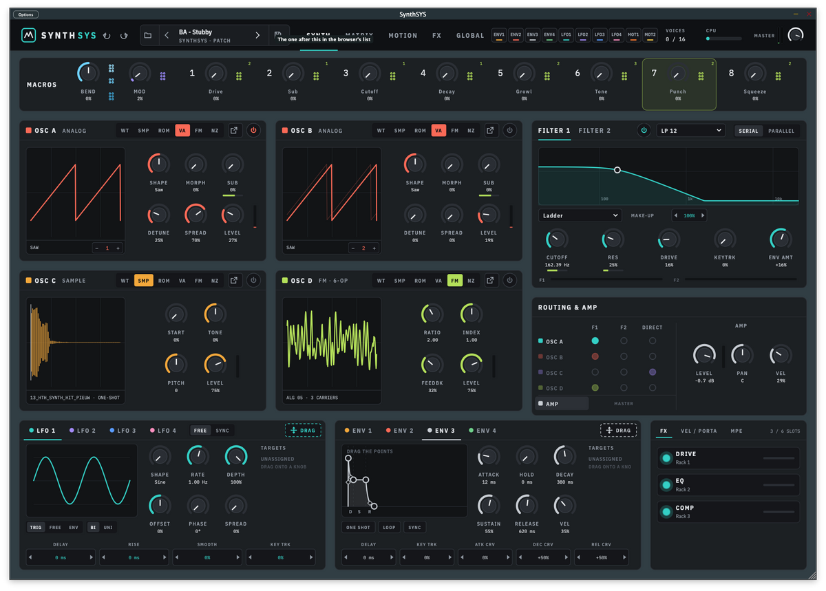 SynthSYS main synth screen