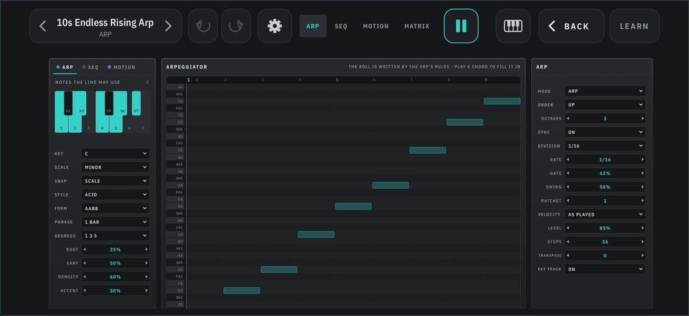 SynthSYS on iPhone: Arpeggiator with its own piano roll