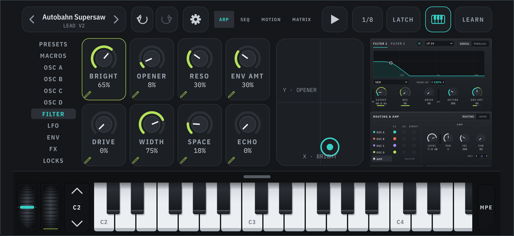 SynthSYS on iPhone: Filter and routing