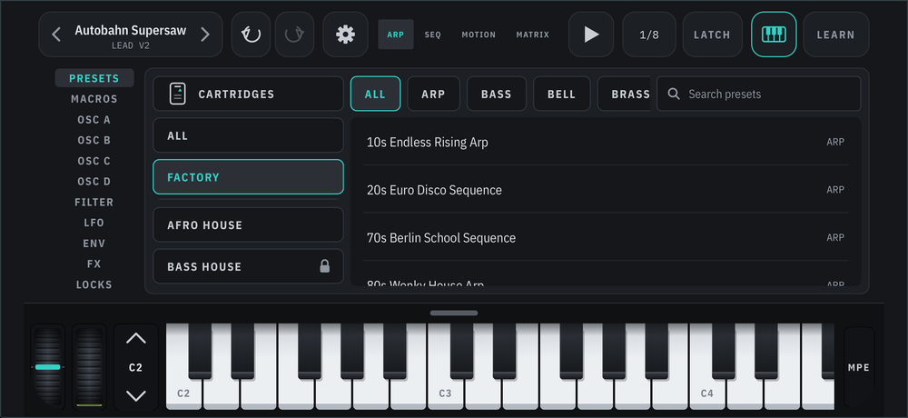 SynthSYS on iPhone: Presets and the cartridge library