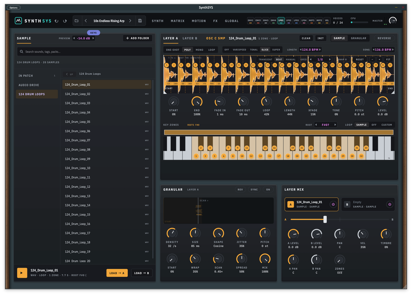 The SynthSYS sampler slicing a drum loop